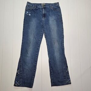 Vezucci Women's Blue Denim Jeans Size 12 Floral Embroidered Stretch